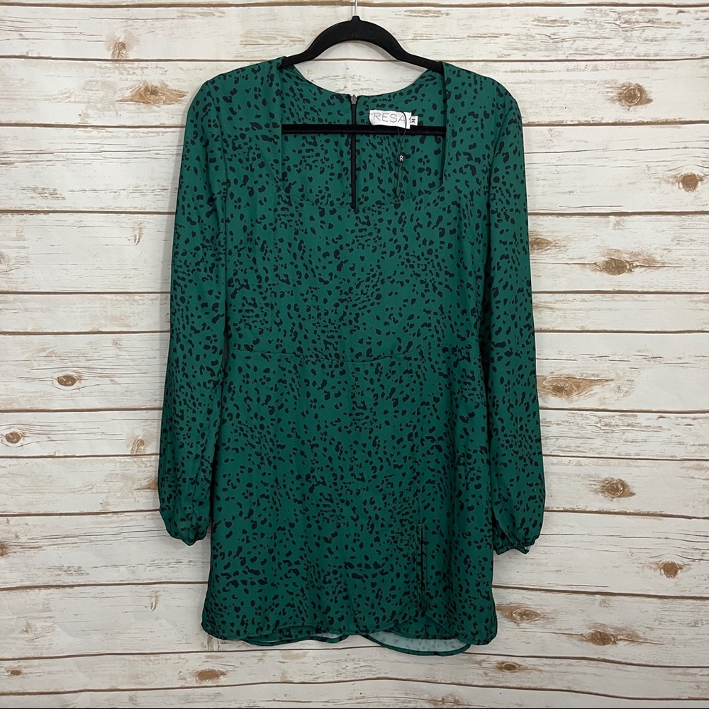 RESA Revolve Green Animal Print Square Neck Mini Dress NWOT - Picture 2 of 8
